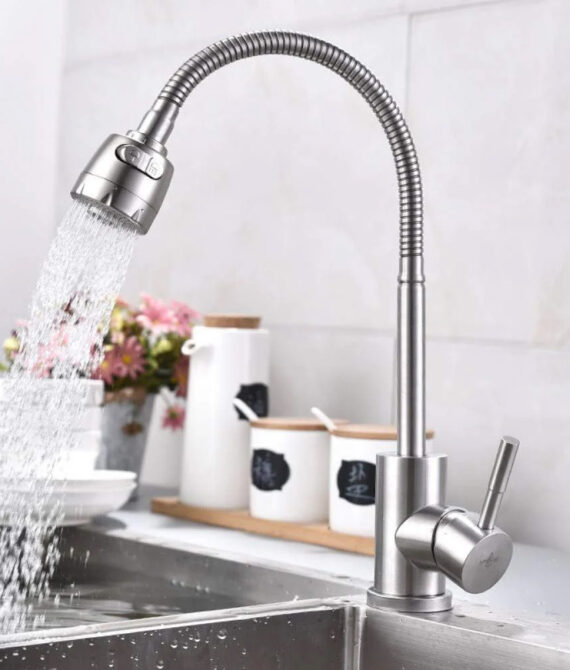 360° Movable Shower Neck Kitchen Mixer – Stainless Steel