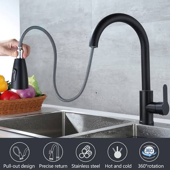 Premium SS304 Pull-Out Kitchen Faucet (Matte Black) - Image 2