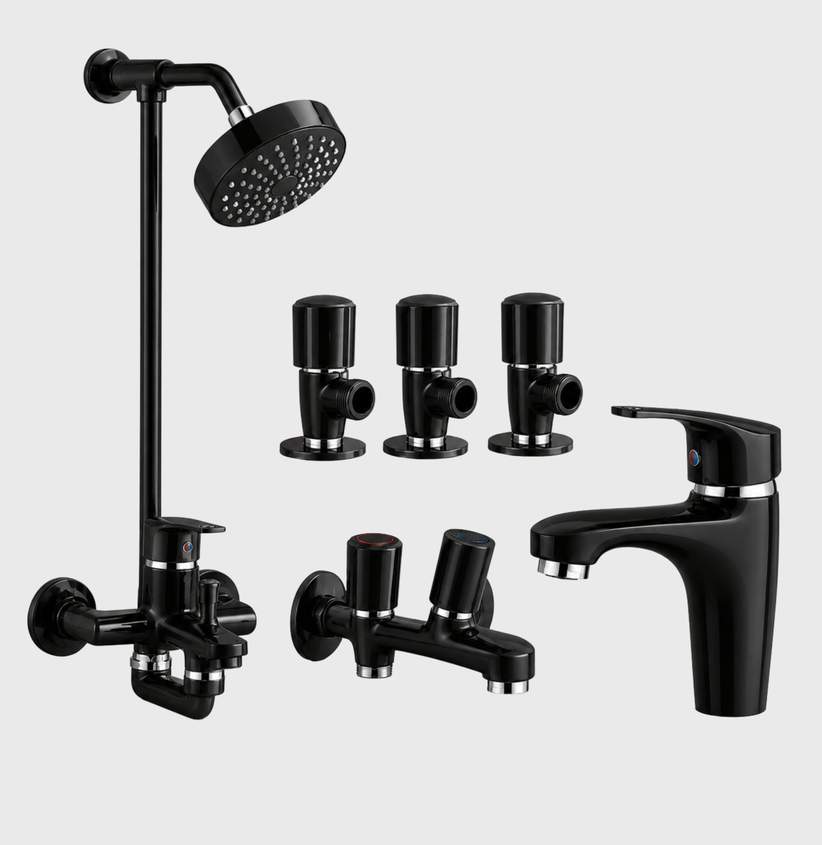 3 Star Caliber Complete Bathroom Set 8-Pcs – Black Finish