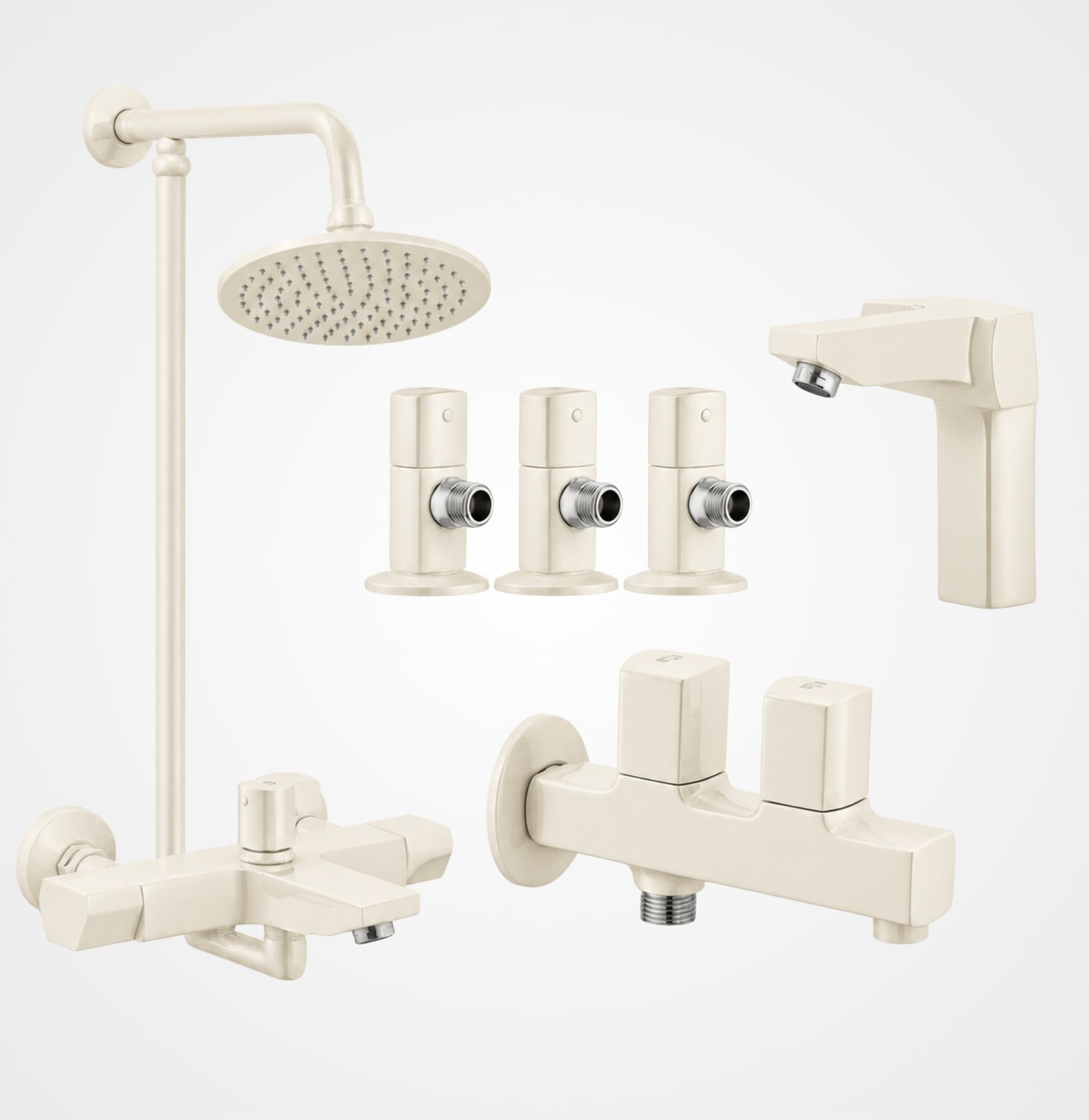 3 Star Elegance Complete Bathroom Set 8-Pcs – Off White Finish