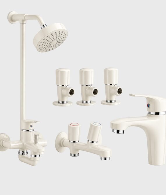 3 Star Caliber Complete Bathroom Set 8-Pcs – Off White Finish