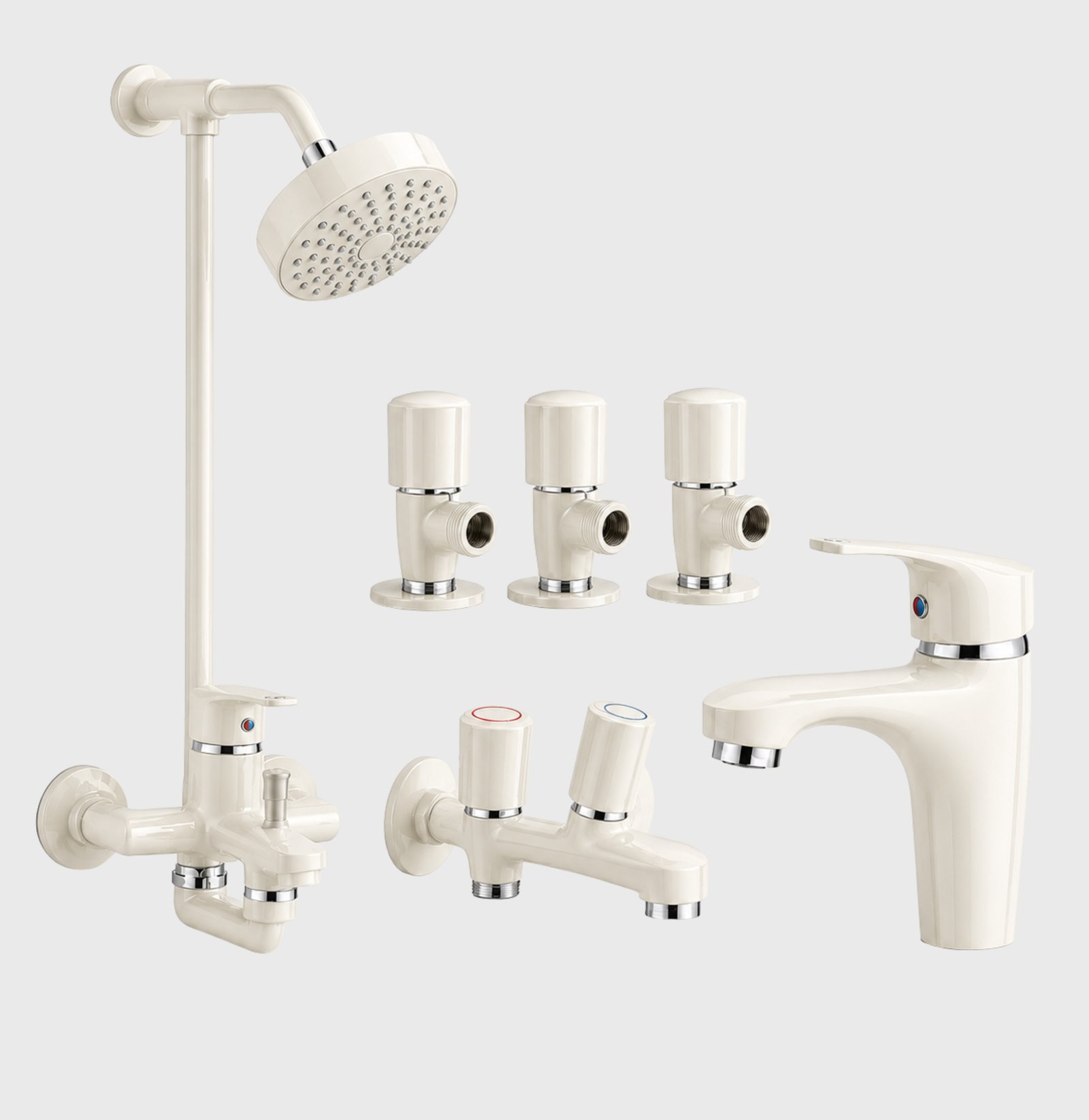 3 Star Caliber Complete Bathroom Set 8-Pcs – Off White Finish