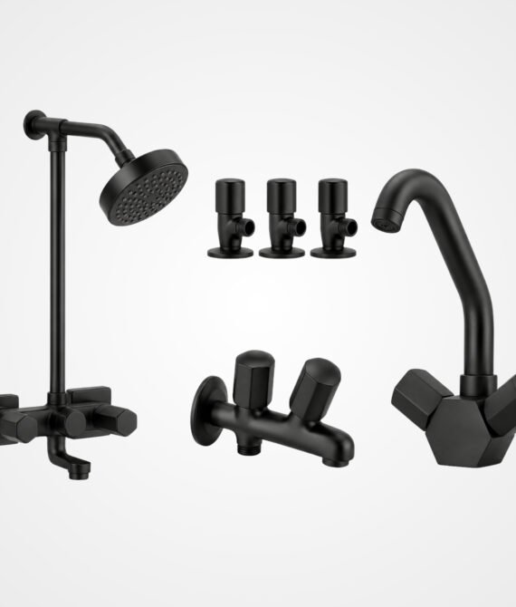 3 Star BUDGET Black Complete Bathroom Set – 8 Pieces