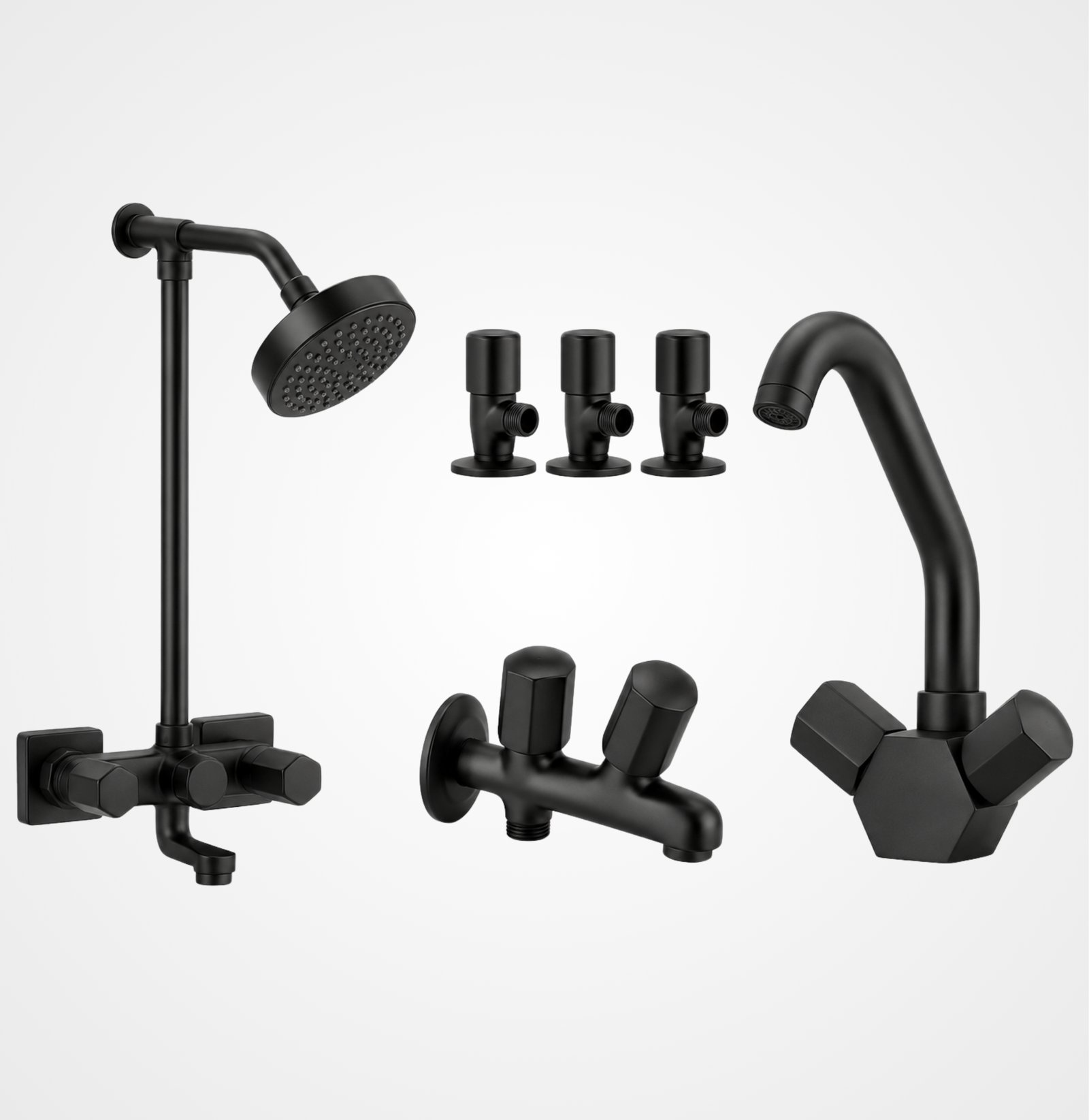 3 Star BUDGET Black Complete Bathroom Set – 8 Pieces