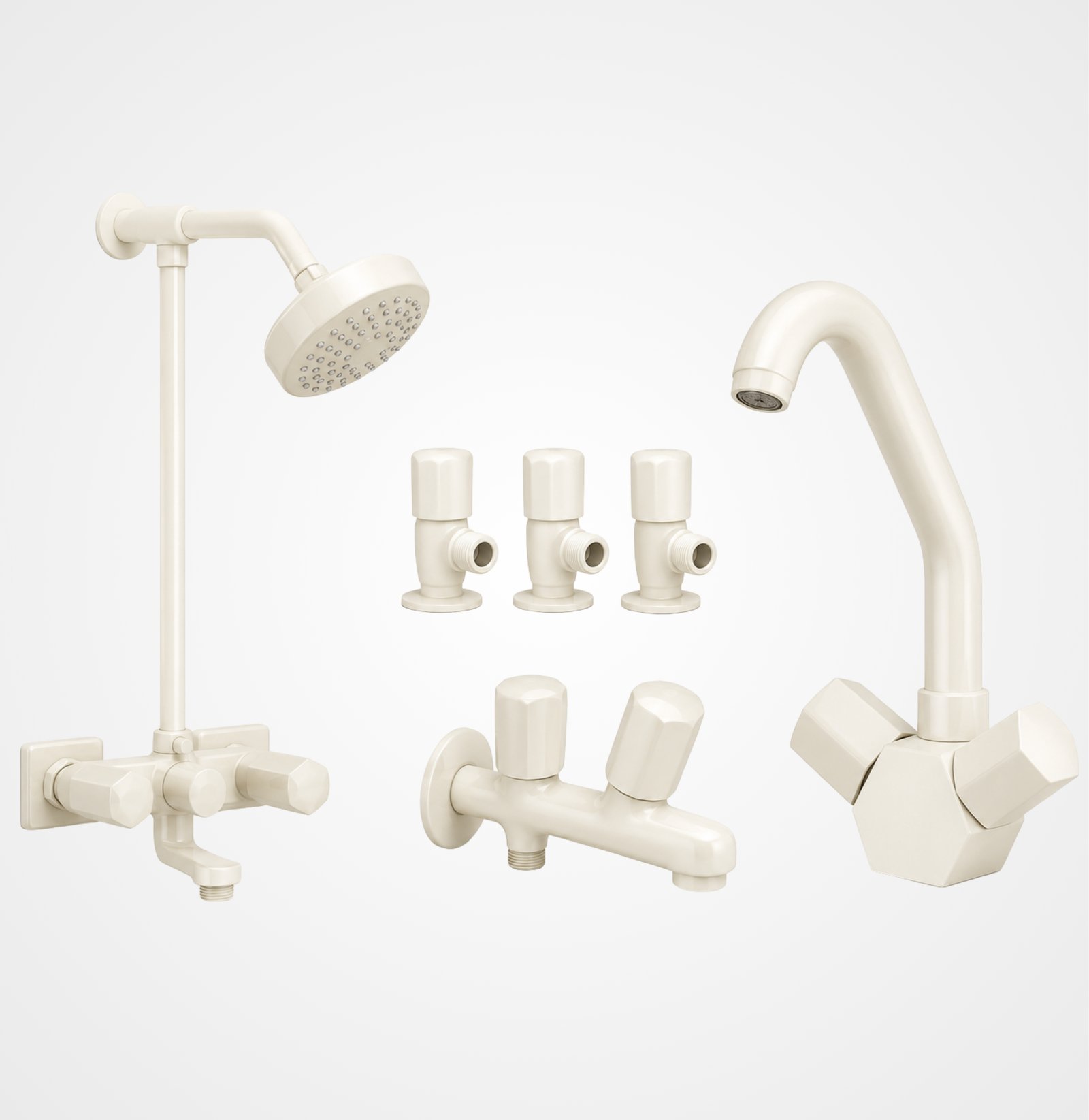 3 Star BUDGET Off White Complete Bathroom Set – 8 Pieces