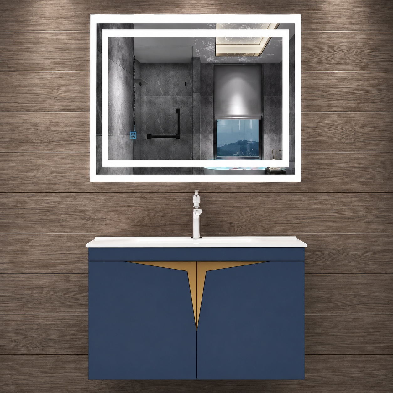 GAP PVC Bathroom Vanity M-516 – Blue & Gold Wall Hanging Cabinet