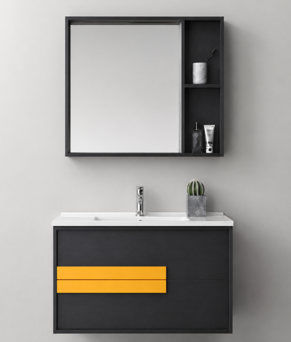 GAP PVC Bathroom Vanity M-517 – Black & Gold Wall Hanging Cabinet