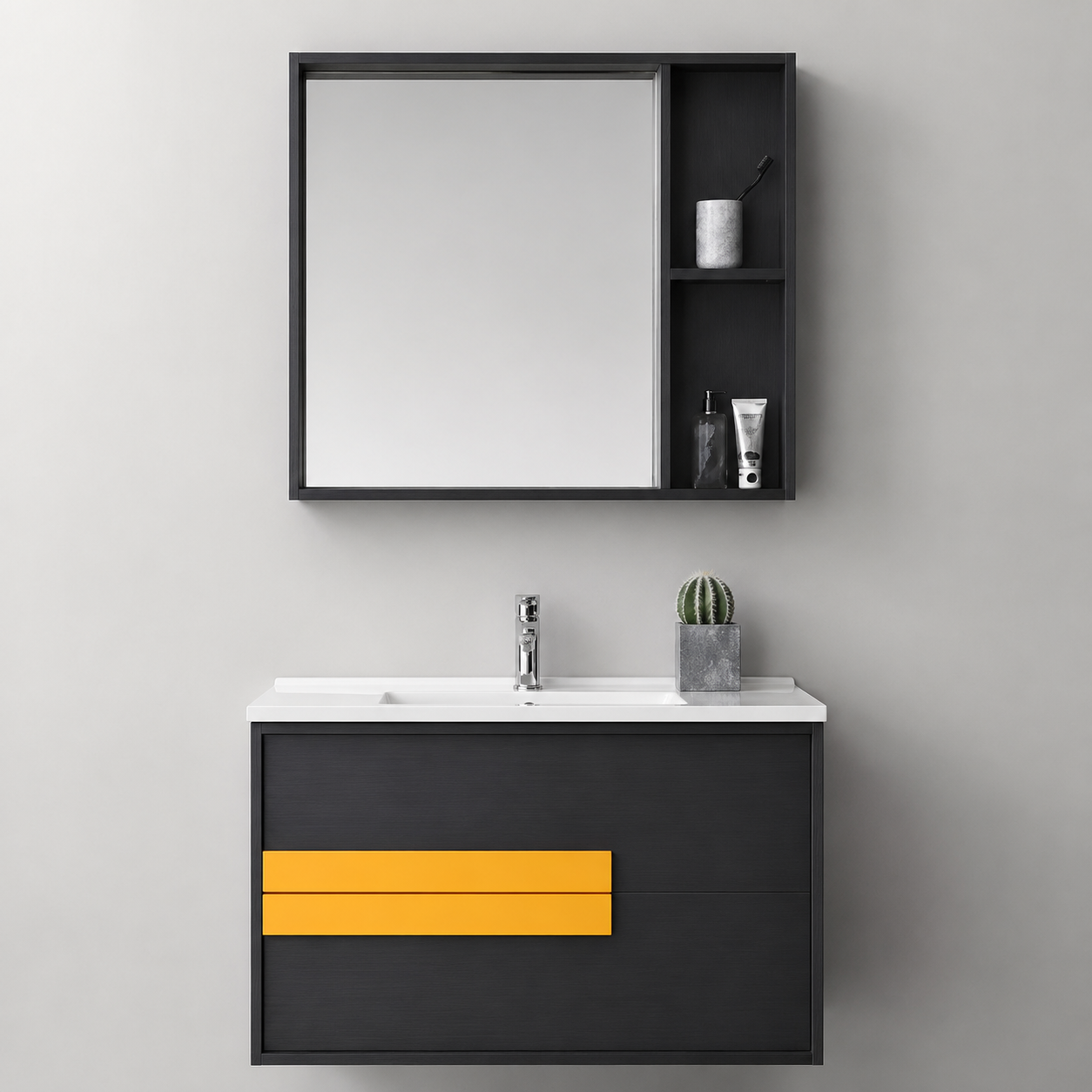 GAP PVC Bathroom Vanity M-517 – Black & Gold Wall Hanging Cabinet