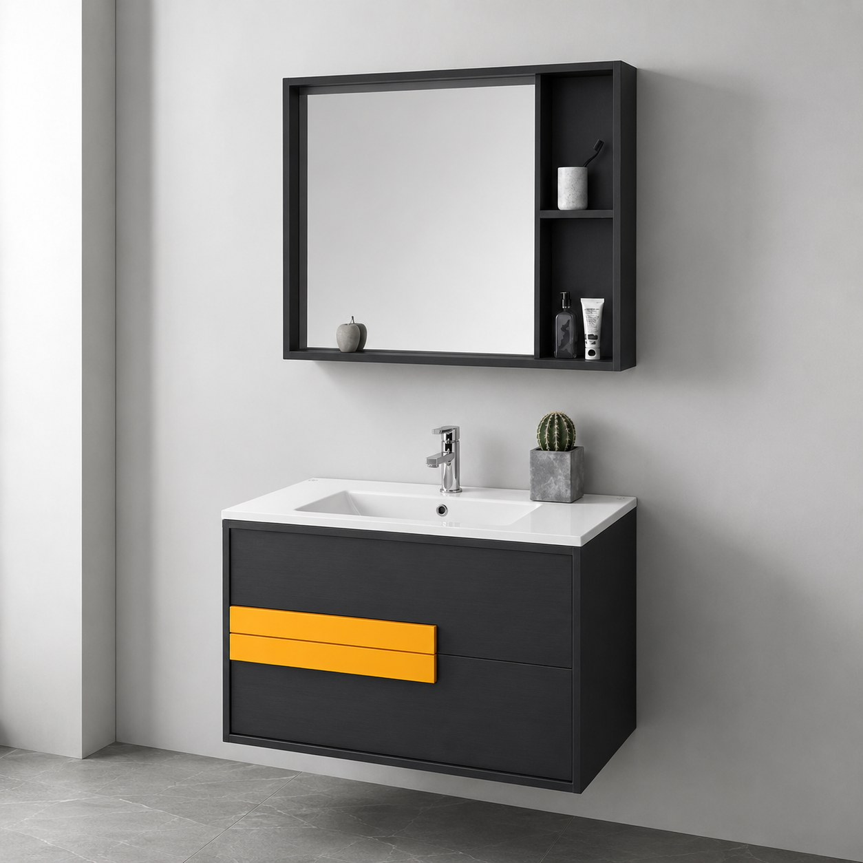GAP PVC Bathroom Vanity M-517 – Black & Gold Wall Hanging Cabinet - Image 2