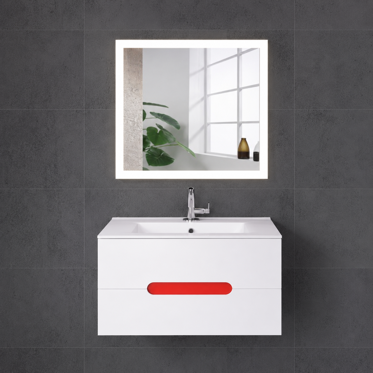 GAP PVC Bathroom Vanity M-519 – White & Red Wall Hanging Cabinet