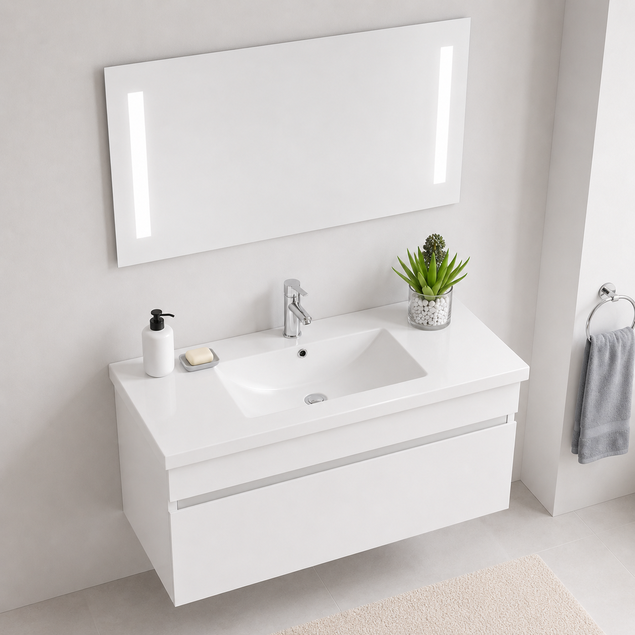 GAP PVC Bathroom Vanity M-520 – White Wall Hanging Cabinet - Image 2