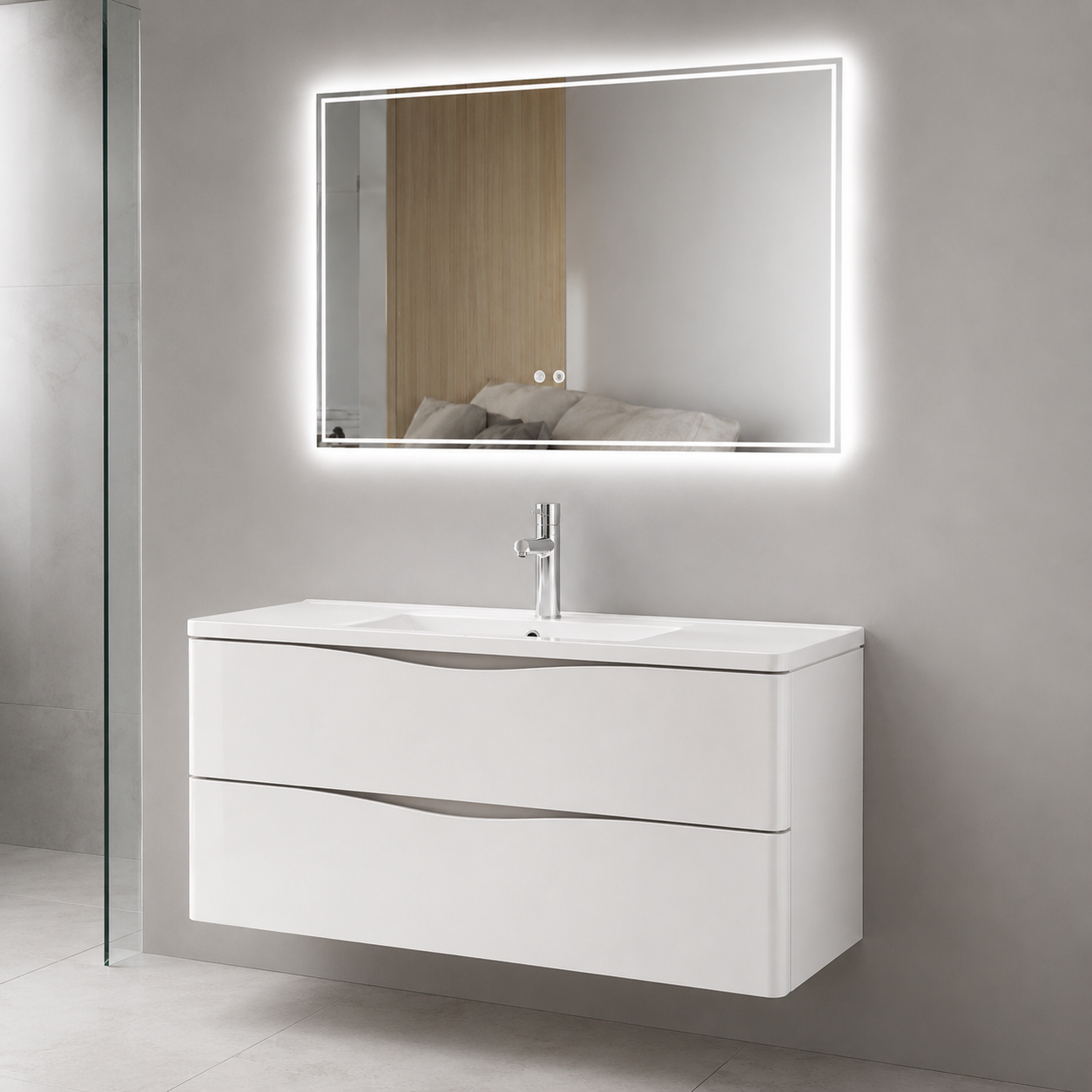 GAP PVC Bathroom Vanity M-522 – White Glossy & Matte Wall Hanging Cabinet - Image 4