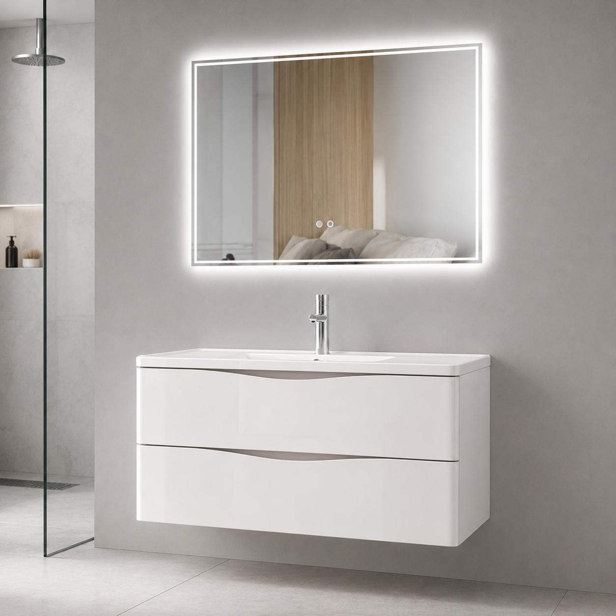 GAP PVC Bathroom Vanity M-522 – White Glossy & Matte Wall Hanging Cabinet - Image 3