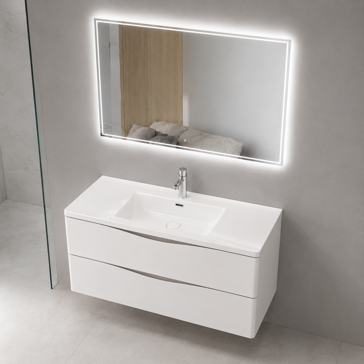 GAP PVC Bathroom Vanity M-522 – White Glossy & Matte Wall Hanging Cabinet - Image 2