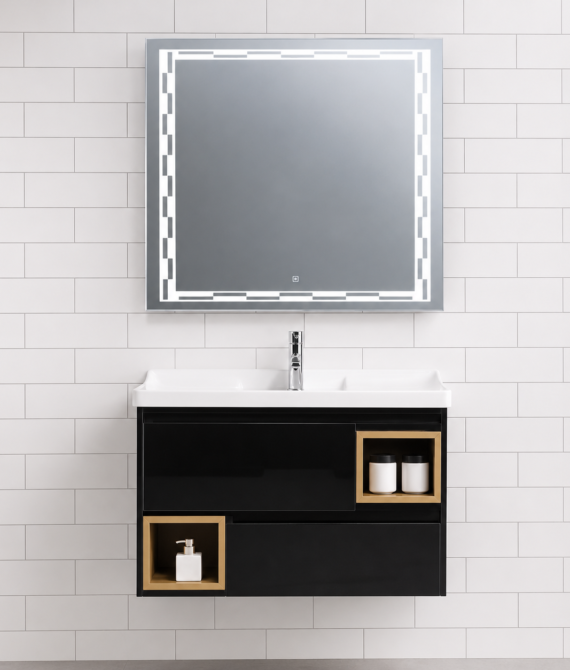 GAP PVC Bathroom Vanity M-523 – Black Wall Hanging Vanity Cabinet