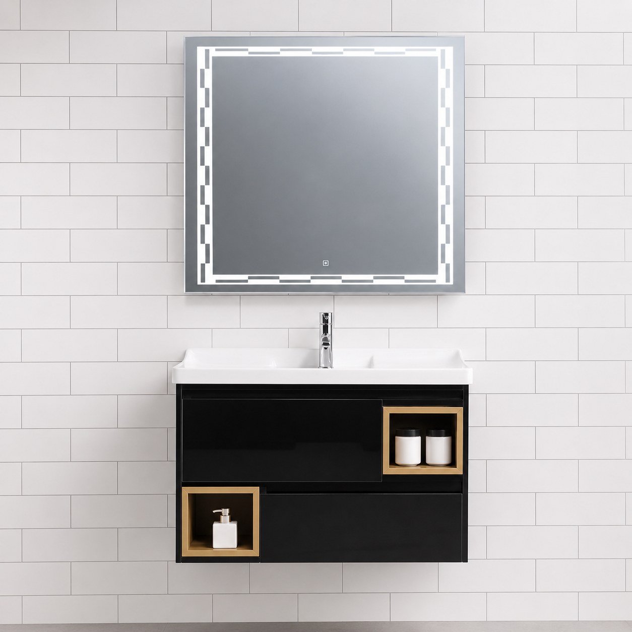 GAP PVC Bathroom Vanity M-523 – Black Wall Hanging Vanity Cabinet