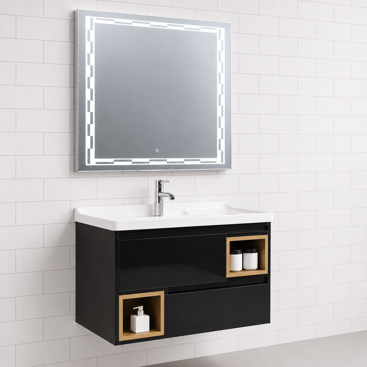 GAP PVC Bathroom Vanity M-523 – Black Wall Hanging Vanity Cabinet - Image 4