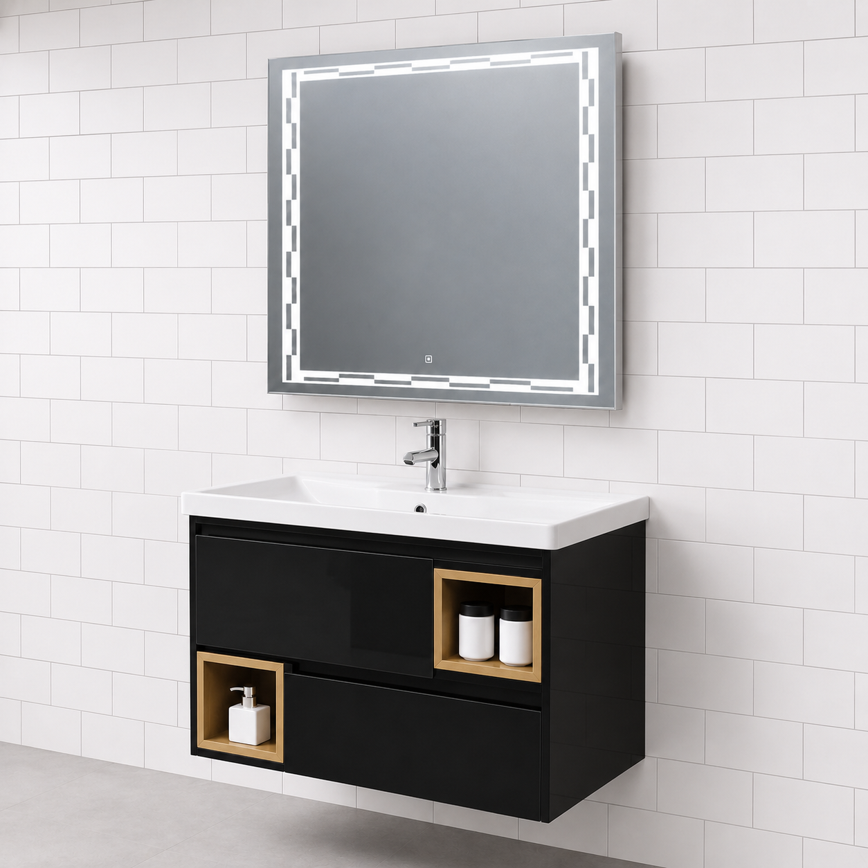 GAP PVC Bathroom Vanity M-523 – Black Wall Hanging Vanity Cabinet - Image 3