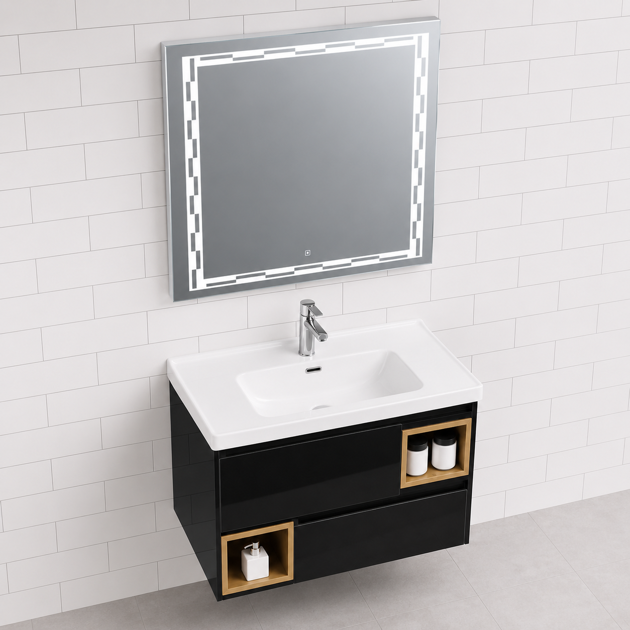 GAP PVC Bathroom Vanity M-523 – Black Wall Hanging Vanity Cabinet - Image 2