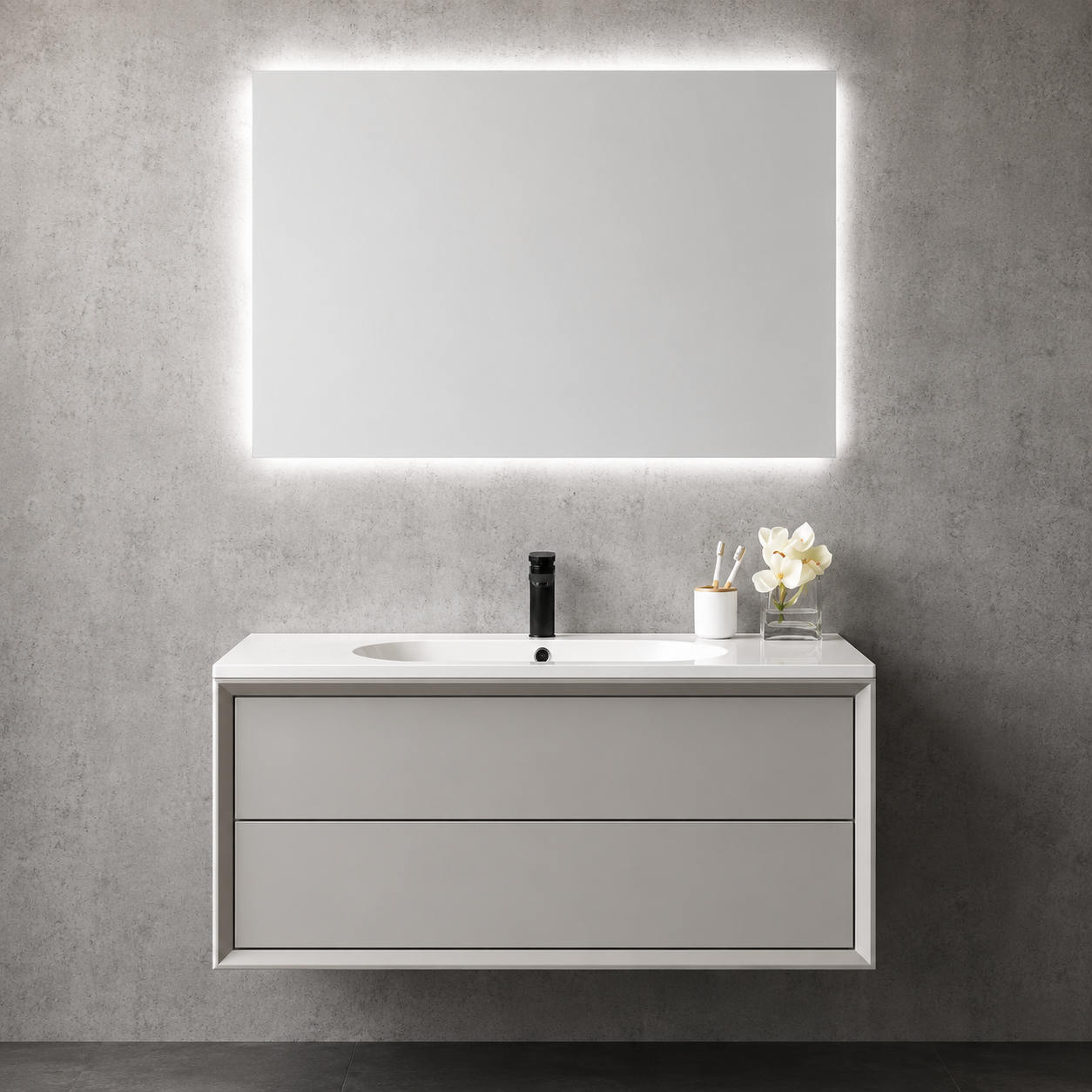 GAP PVC Bathroom Vanity M-526 – Gray & Black Wall Hanging Vanity Cabinet