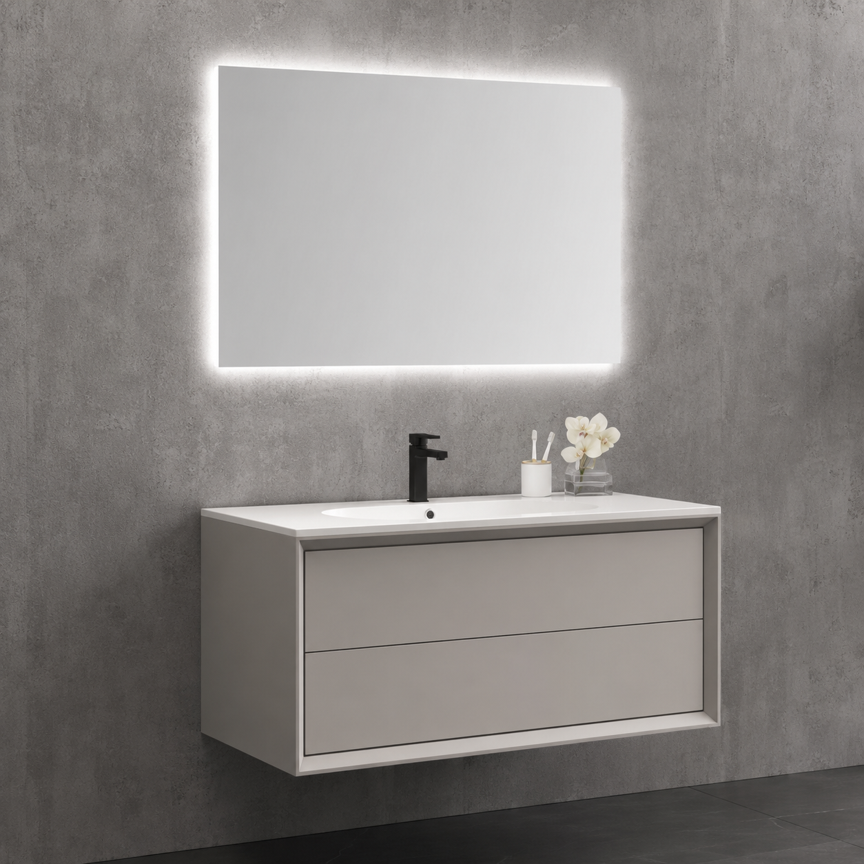 GAP PVC Bathroom Vanity M-526 – Gray & Black Wall Hanging Vanity Cabinet - Image 4
