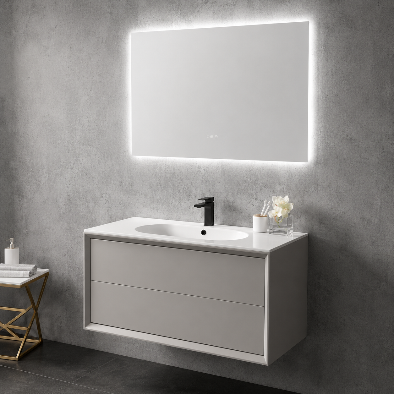 GAP PVC Bathroom Vanity M-526 – Gray & Black Wall Hanging Vanity Cabinet - Image 3