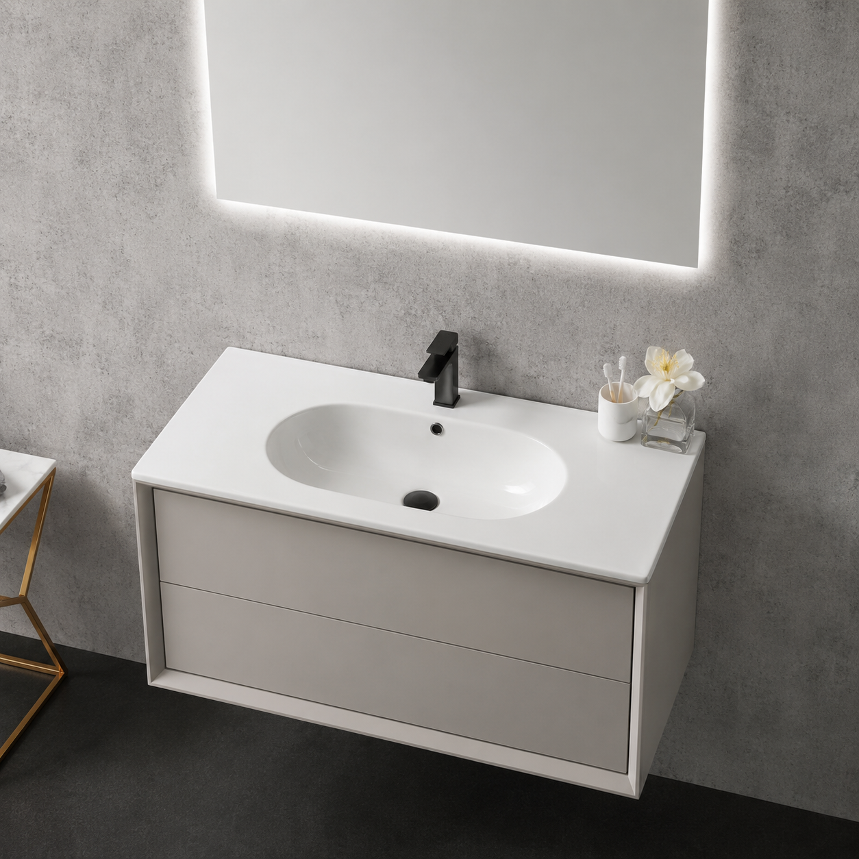 GAP PVC Bathroom Vanity M-526 – Gray & Black Wall Hanging Vanity Cabinet - Image 2
