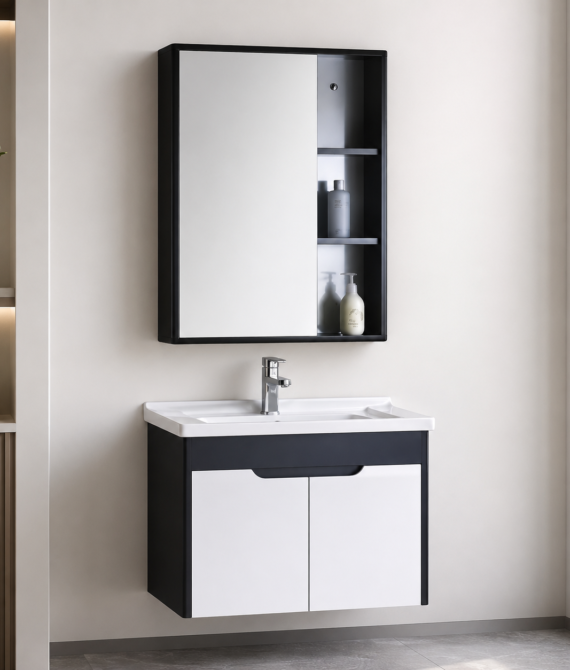 GAP PVC Bathroom Vanity M-527 – Black & White Wall Hanging Vanity Cabinet