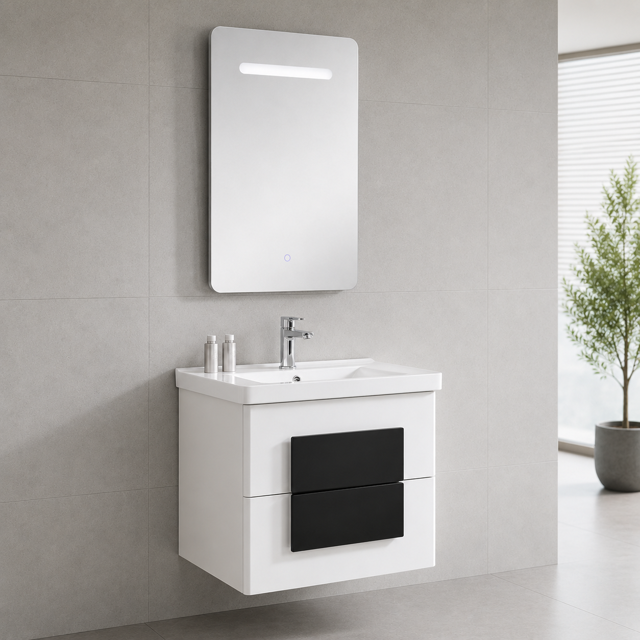 GAP PVC Bathroom Vanity M-528 – Black & White Wall-Hanging Vanity Cabinet - Image 4