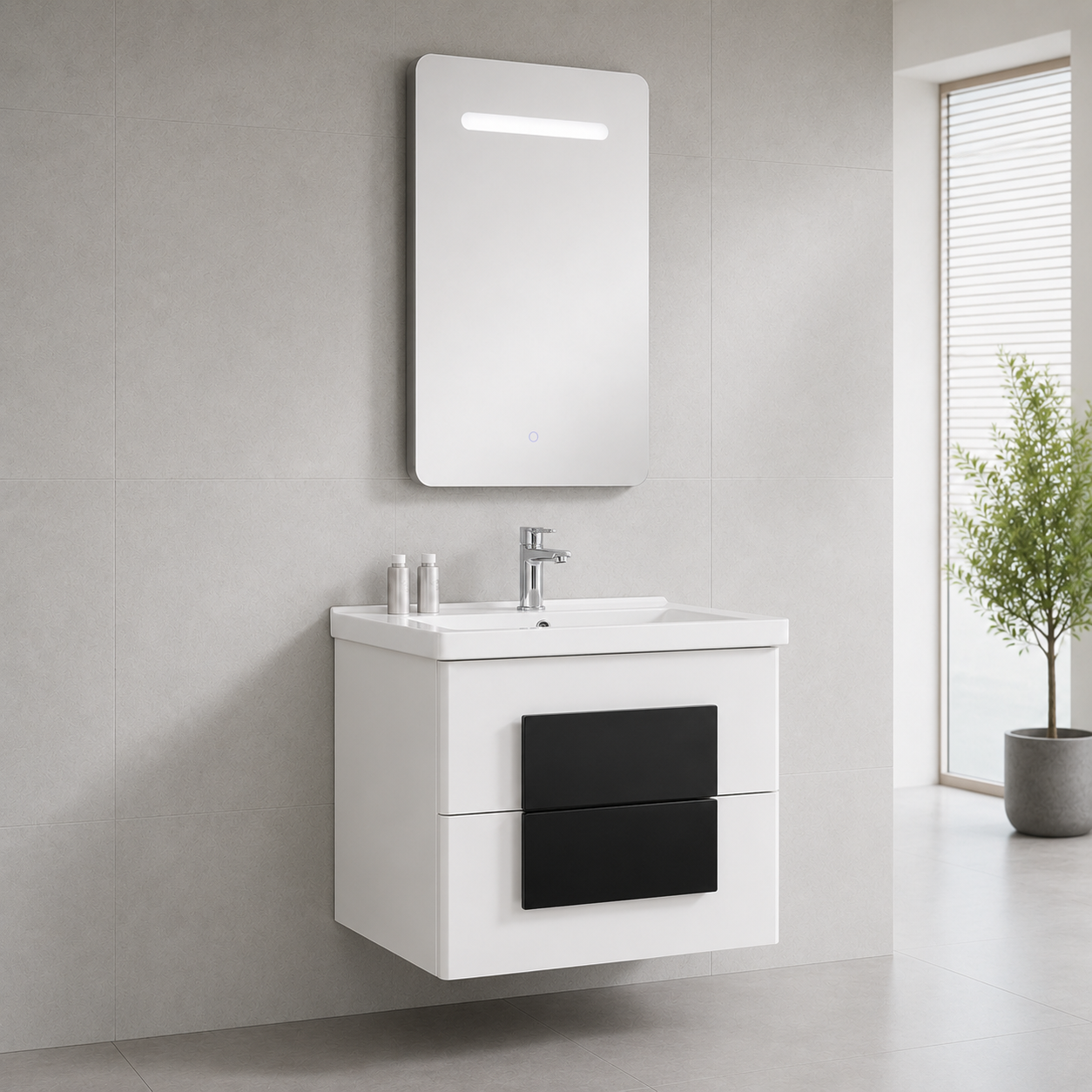 GAP PVC Bathroom Vanity M-528 – Black & White Wall-Hanging Vanity Cabinet - Image 3