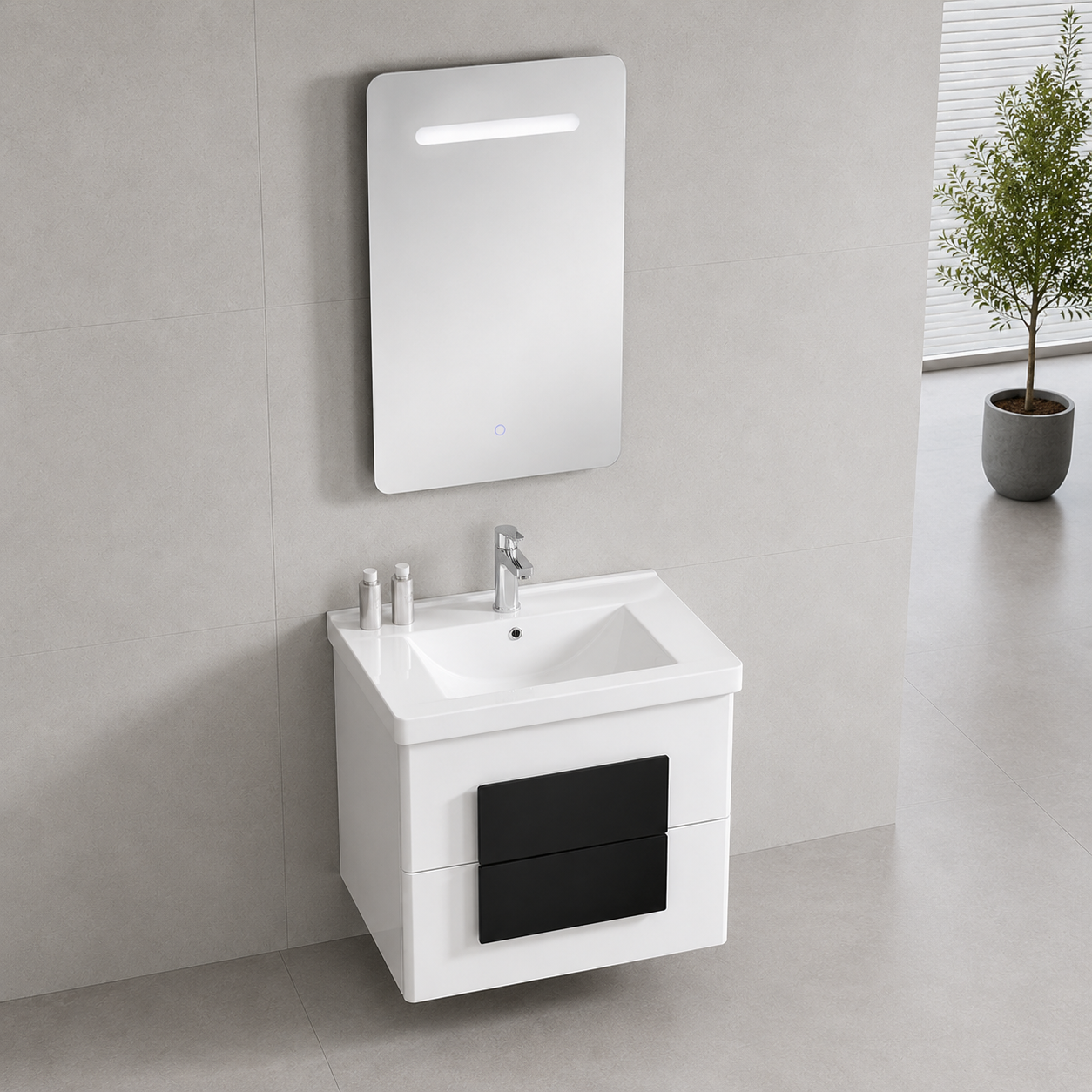GAP PVC Bathroom Vanity M-528 – Black & White Wall-Hanging Vanity Cabinet - Image 2