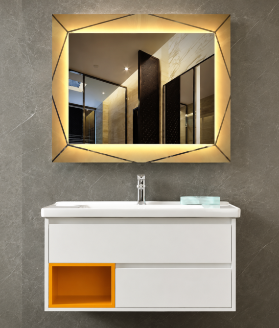 GAP PVC Bathroom Vanity M-529 – White & Yellow Wall-Hanging Vanity Cabinet