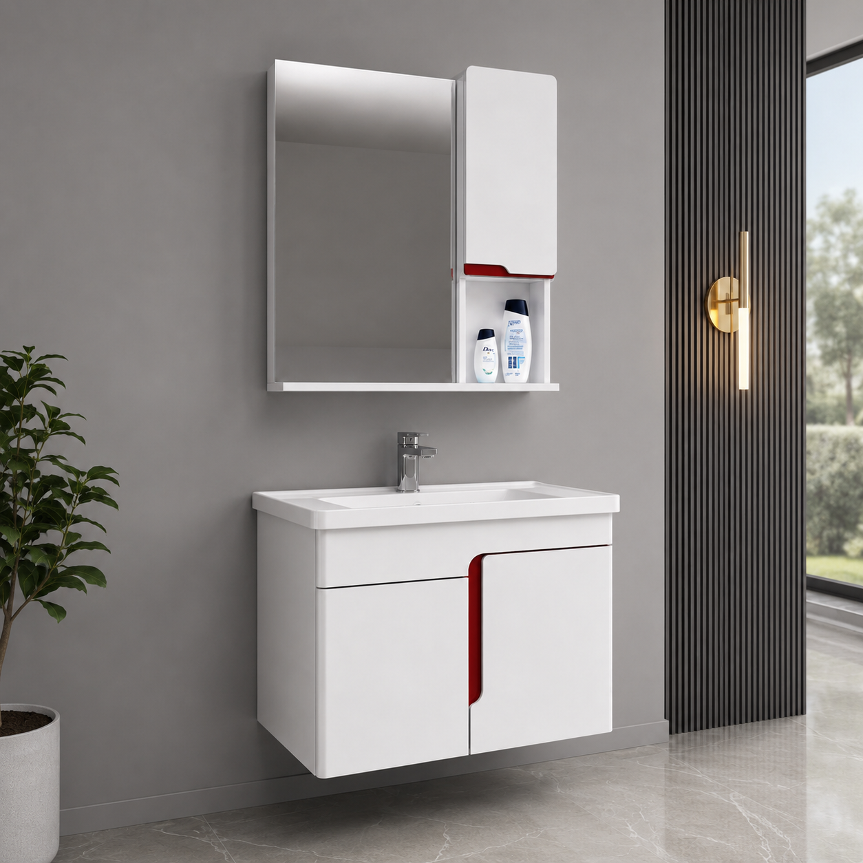 GAP PVC Bathroom Vanity M-530 – White Wall-Hanging Vanity Cabinet - Image 4