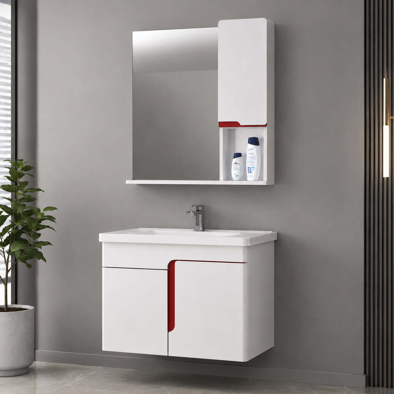 GAP PVC Bathroom Vanity M-530 – White Wall-Hanging Vanity Cabinet - Image 3