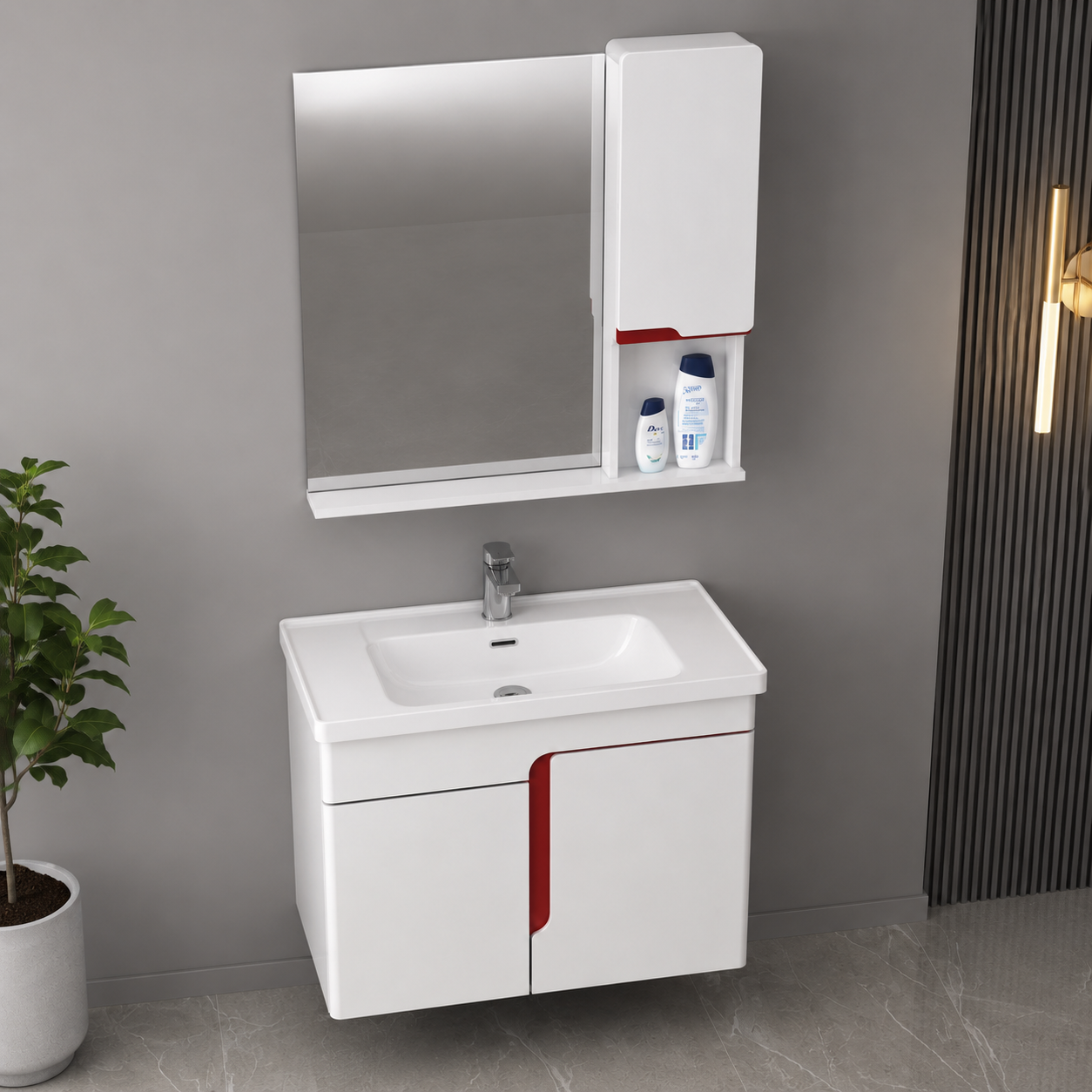 GAP PVC Bathroom Vanity M-530 – White Wall-Hanging Vanity Cabinet - Image 2
