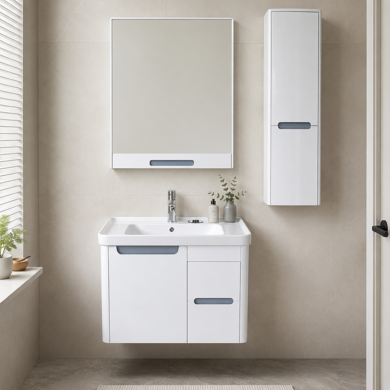 GAP PVC Bathroom Vanity 9056 – White Wall-Hanging Vanity Cabinet