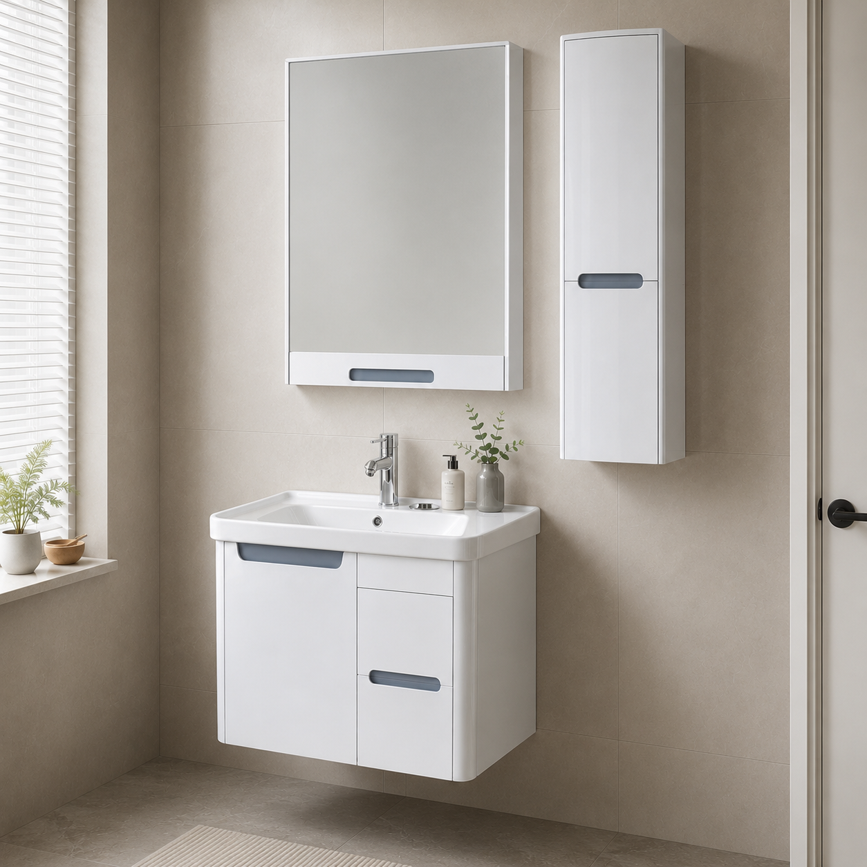GAP PVC Bathroom Vanity 9056 – White Wall-Hanging Vanity Cabinet - Image 4