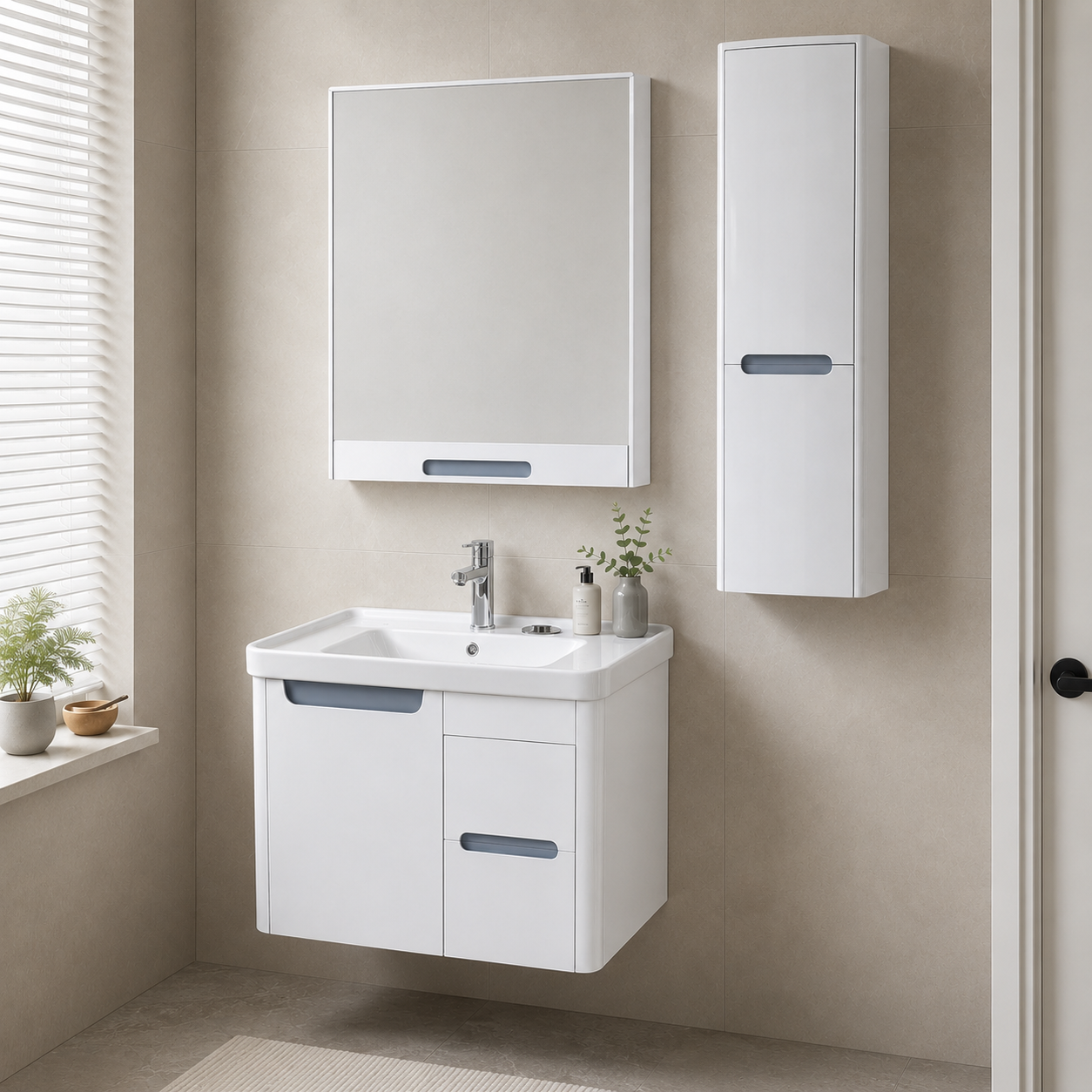 GAP PVC Bathroom Vanity 9056 – White Wall-Hanging Vanity Cabinet - Image 3
