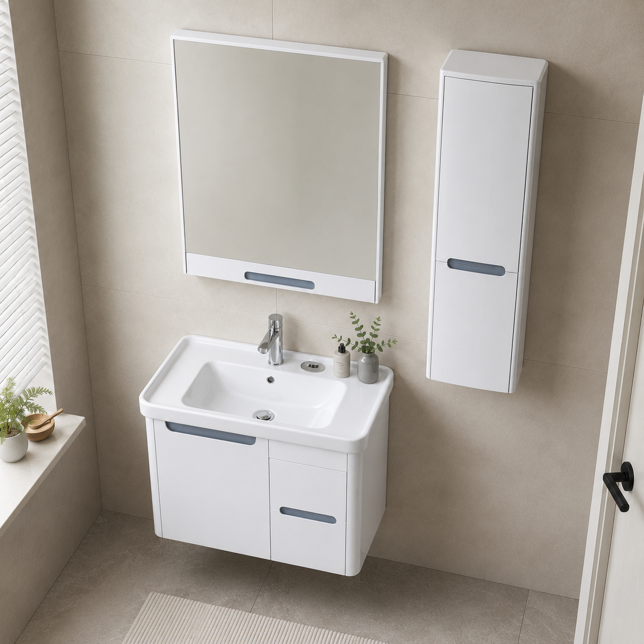 GAP PVC Bathroom Vanity 9056 – White Wall-Hanging Vanity Cabinet - Image 2