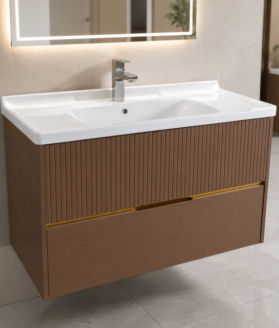 GAP PVC Bathroom Vanity M-531 – Brown Wall-Hanging Vanity Cabinet