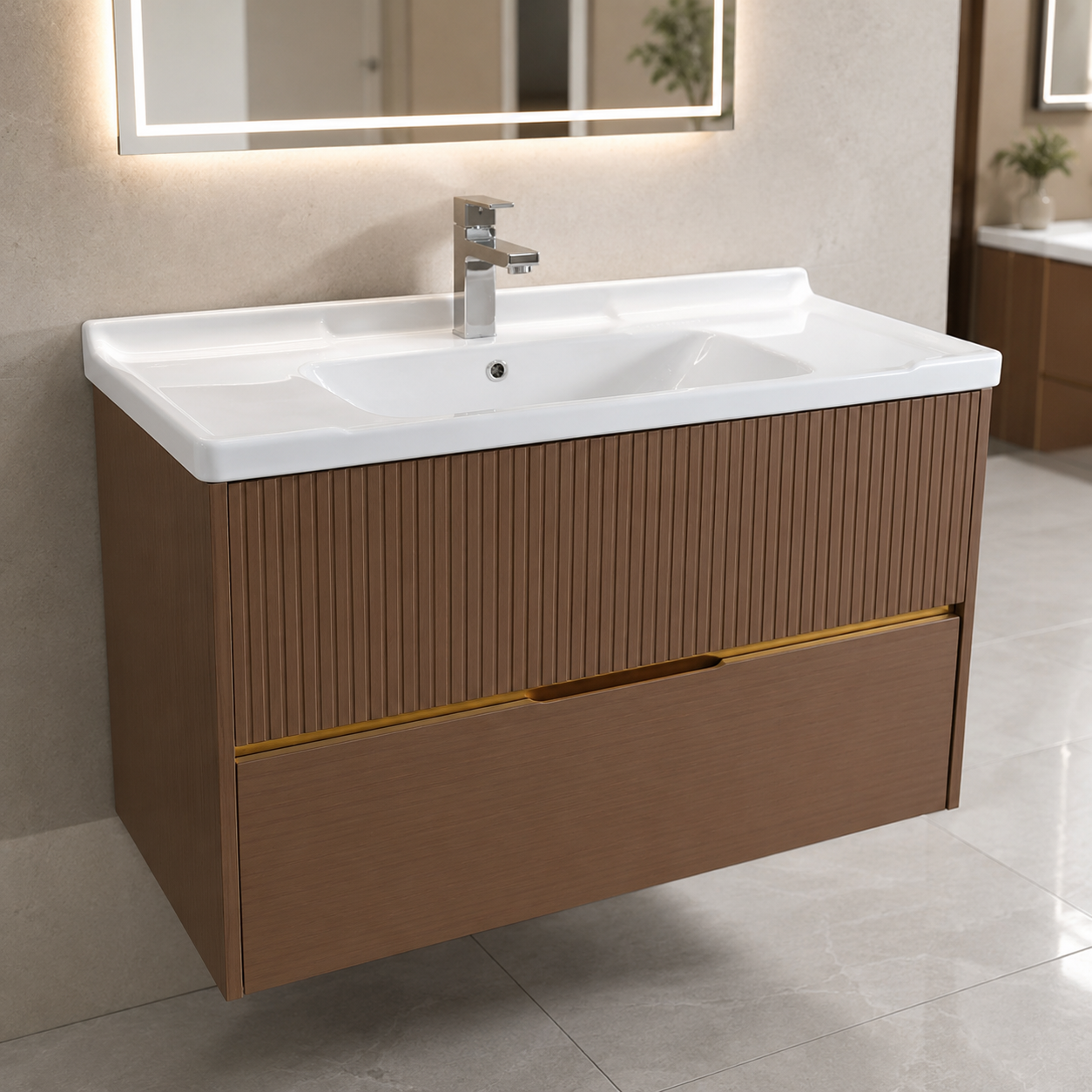 GAP PVC Bathroom Vanity M-531 – Brown Wall-Hanging Vanity Cabinet