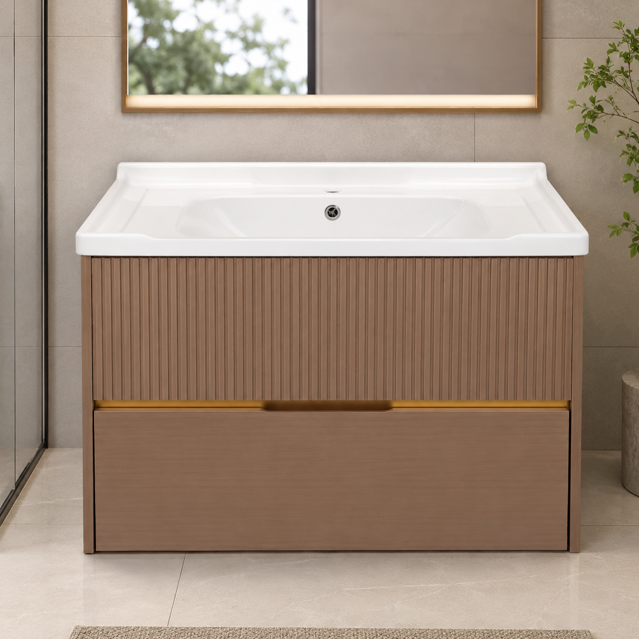 GAP PVC Bathroom Vanity M-531 – Brown Wall-Hanging Vanity Cabinet - Image 4