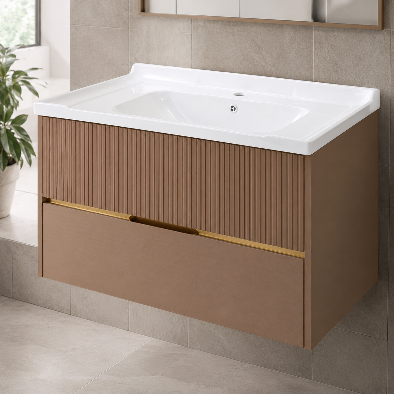 GAP PVC Bathroom Vanity M-531 – Brown Wall-Hanging Vanity Cabinet - Image 3