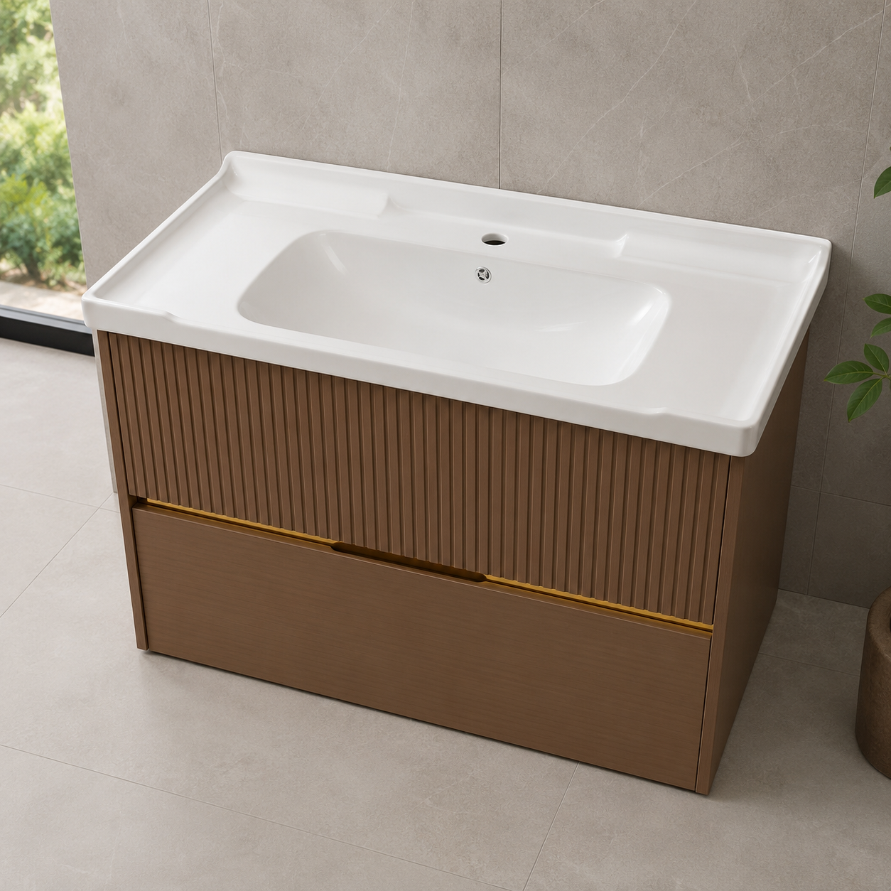 GAP PVC Bathroom Vanity M-531 – Brown Wall-Hanging Vanity Cabinet - Image 2