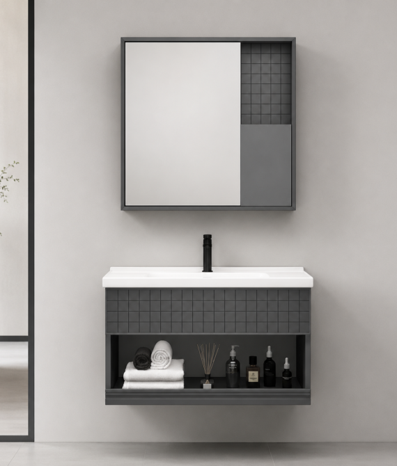 GAP PVC Bathroom Vanity M-533 – Black Wall-Hanging Vanity Cabinet