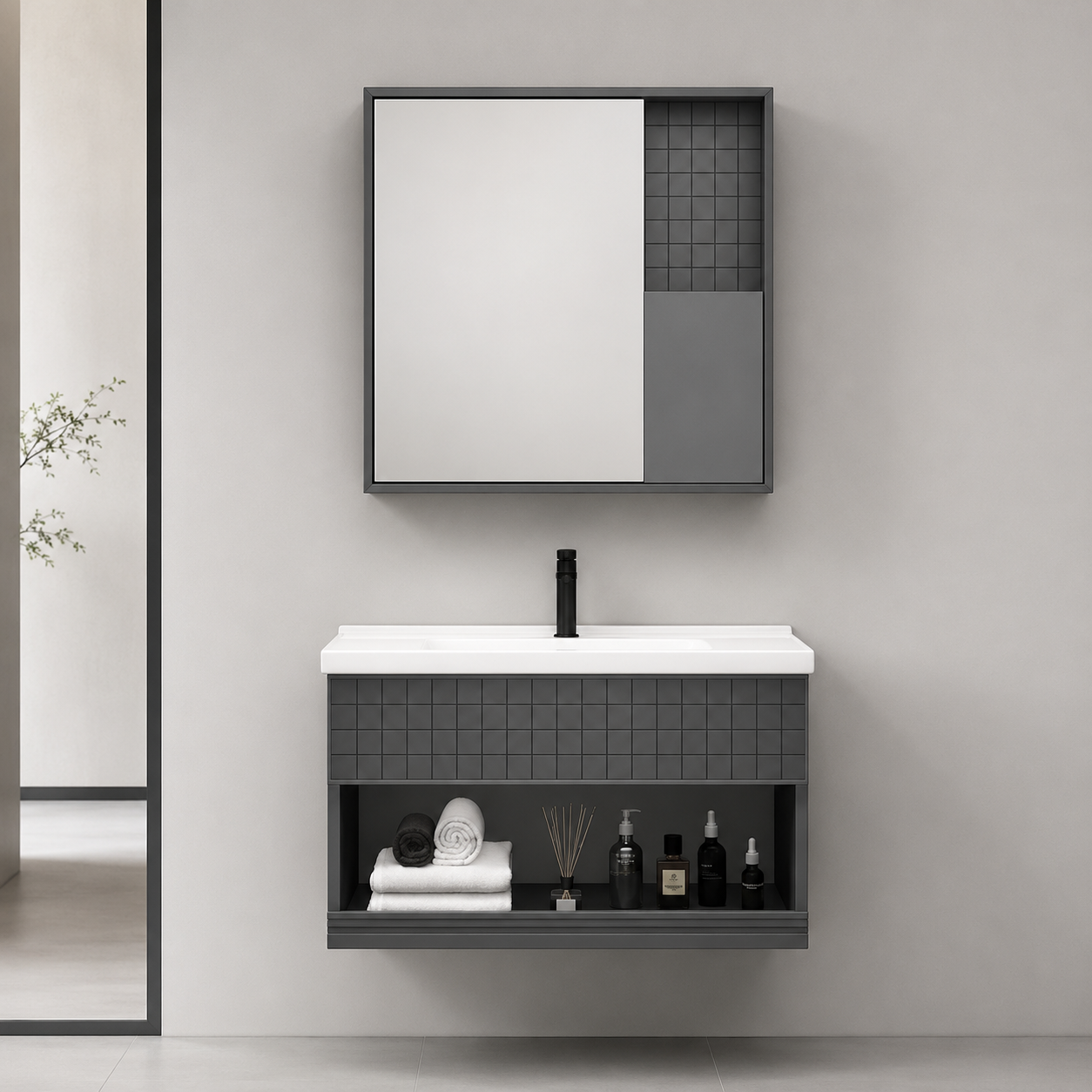 GAP PVC Bathroom Vanity M-533 – Black Wall-Hanging Vanity Cabinet
