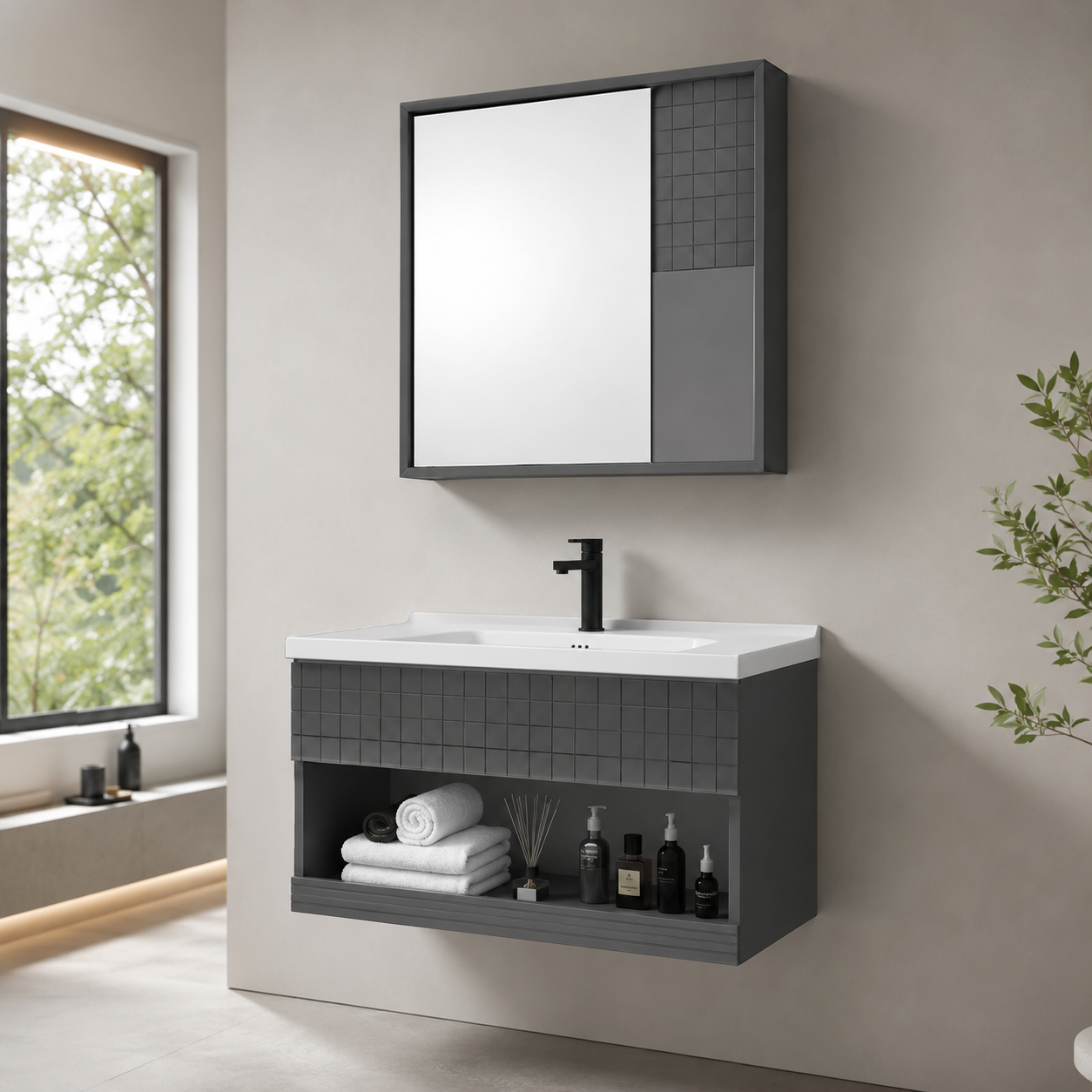 GAP PVC Bathroom Vanity M-533 – Black Wall-Hanging Vanity Cabinet - Image 4