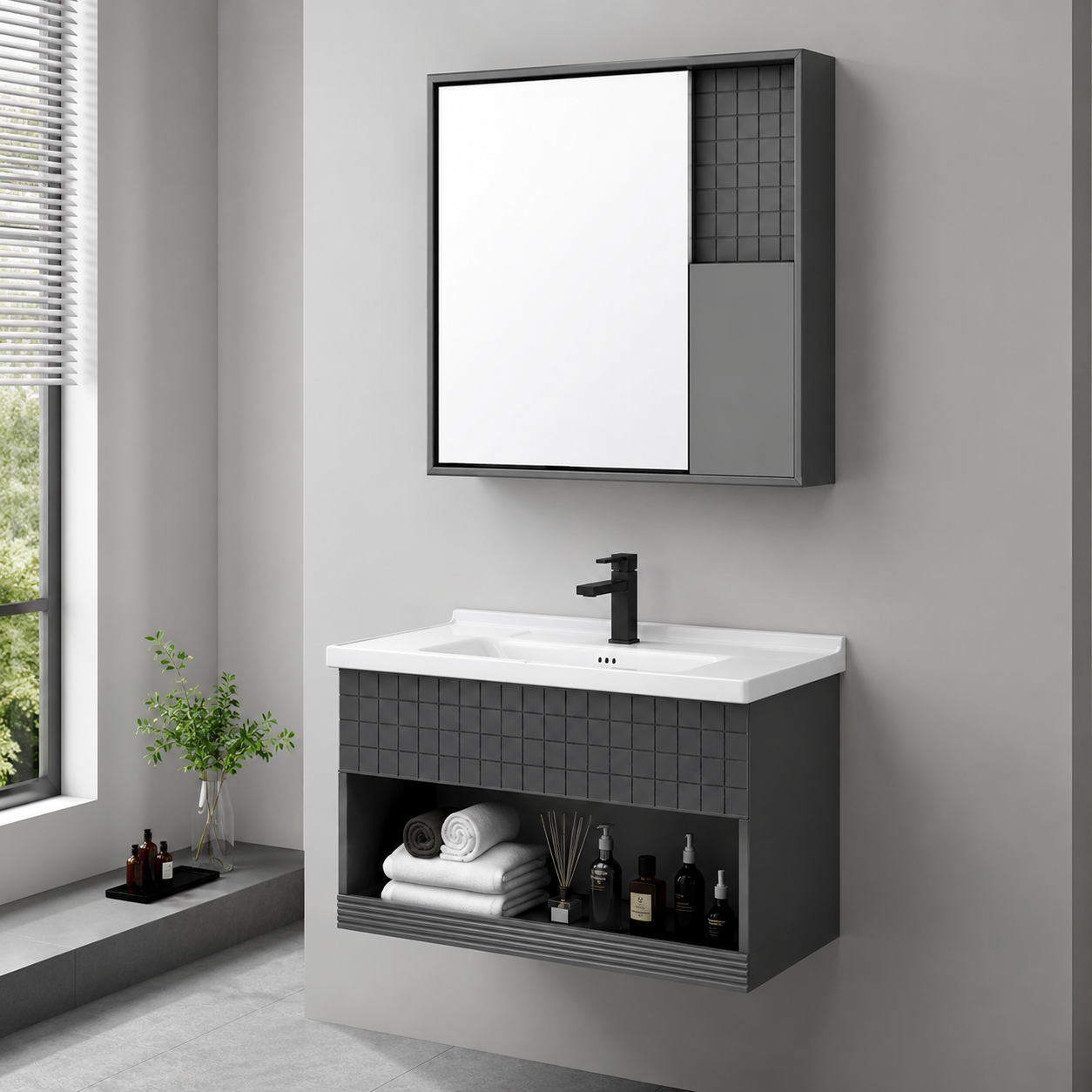 GAP PVC Bathroom Vanity M-533 – Black Wall-Hanging Vanity Cabinet - Image 3