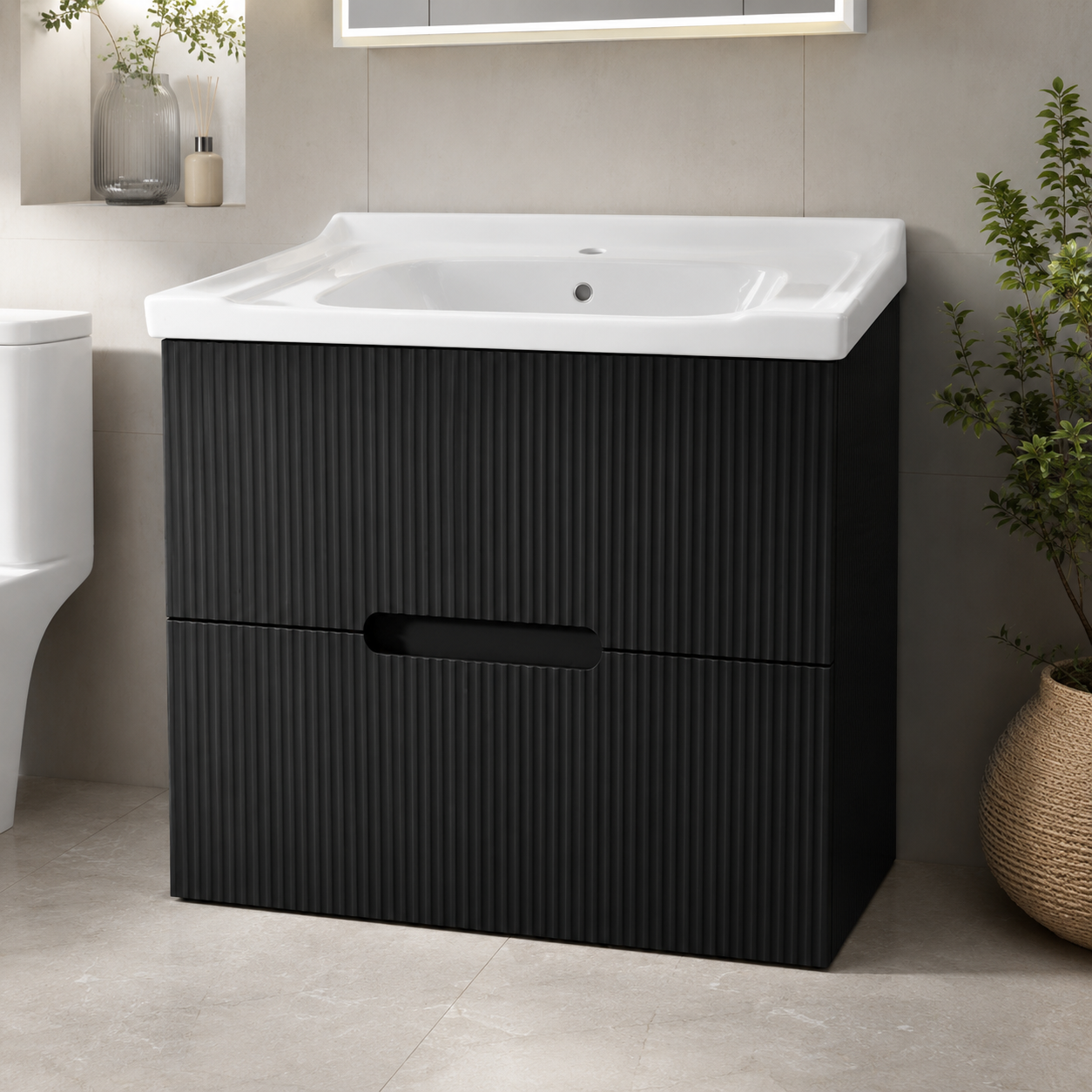 GAP PVC Bathroom Vanity M-534 – Black Wall-Hanging Vanity Cabinet - Image 4