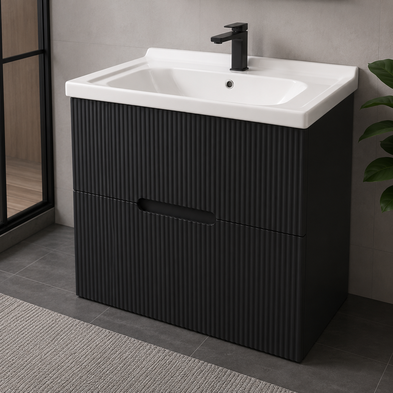 GAP PVC Bathroom Vanity M-534 – Black Wall-Hanging Vanity Cabinet - Image 3